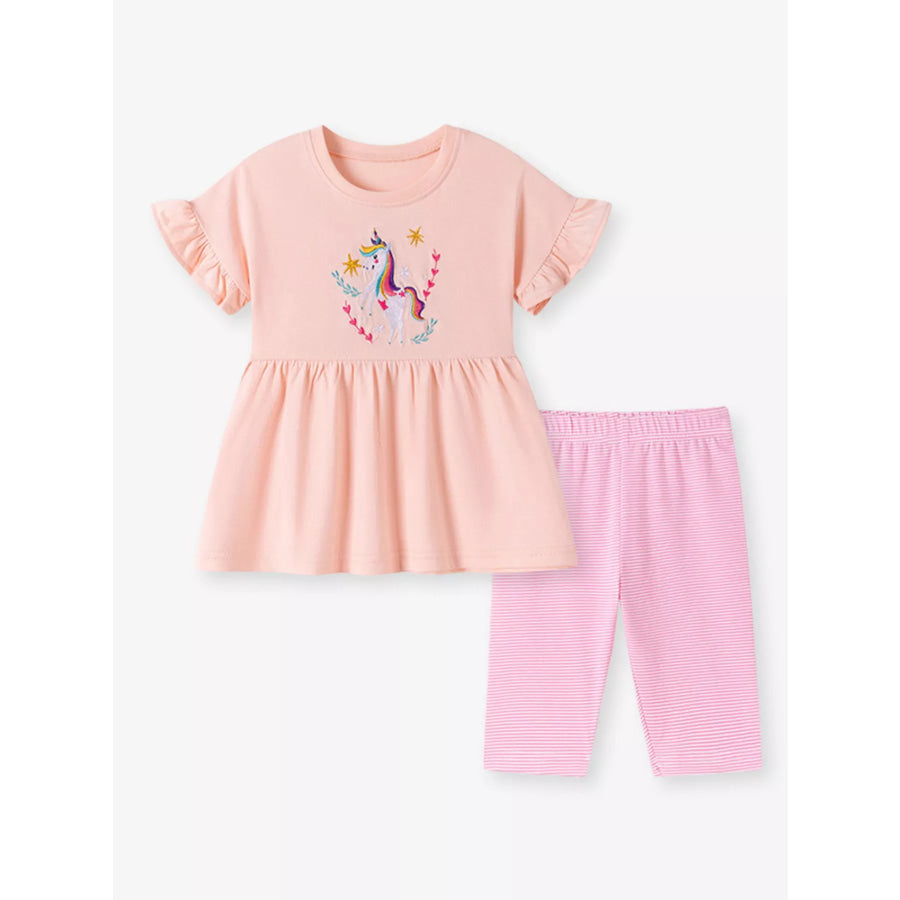 Children’s Unicorn Embroidered Top & Capri Leggings Set Apparel and Accessories