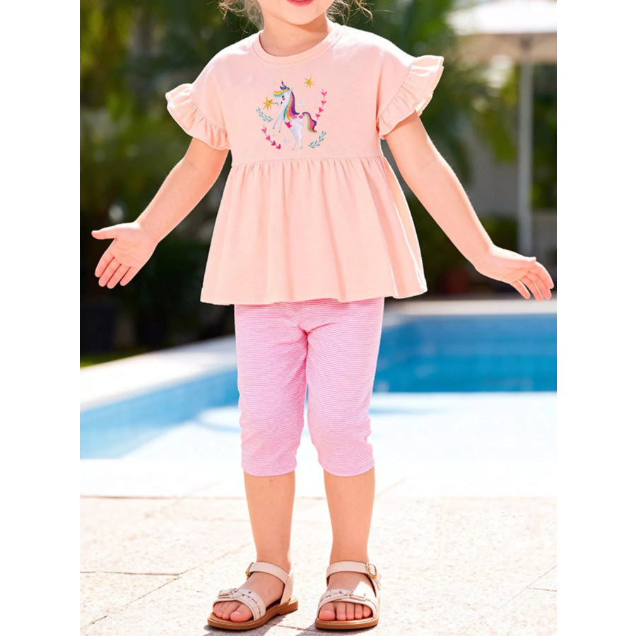 Children’s Unicorn Embroidered Top & Capri Leggings Set Watermelon pink / 2Y Apparel and Accessories