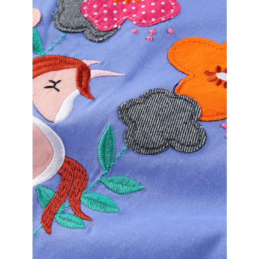 Children’s Unicorn Floral Applique Ruffle Hem Dress Apparel and Accessories