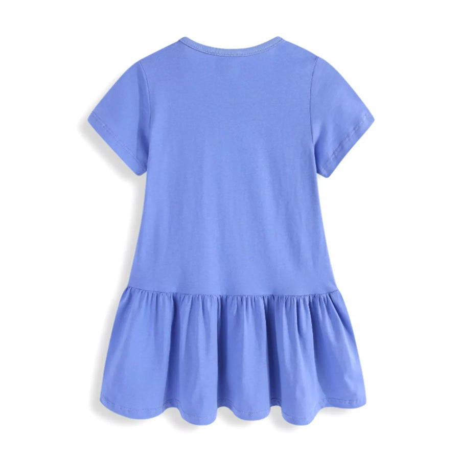 Children’s Unicorn Floral Applique Ruffle Hem Dress Blue / 2T Apparel and Accessories