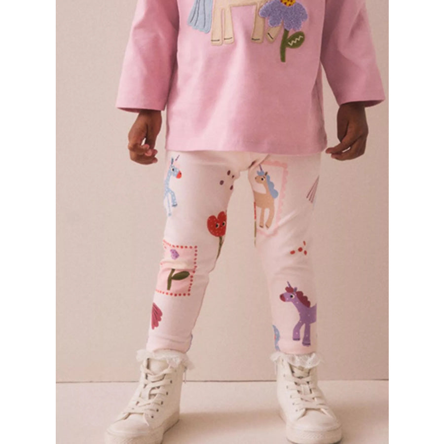 Children’s Unicorn & Floral Print Leggings Dusty Pink / 2T Apparel and Accessories