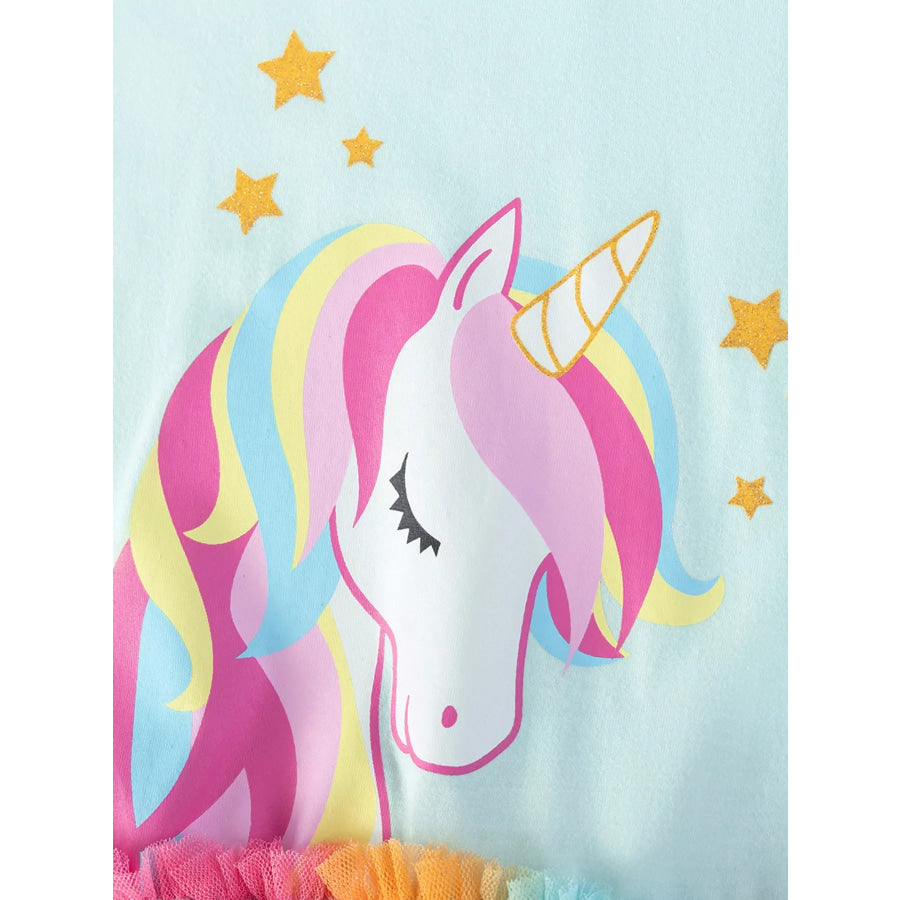 Children’s Unicorn Graphic Rainbow Tulle Dress Apparel and Accessories