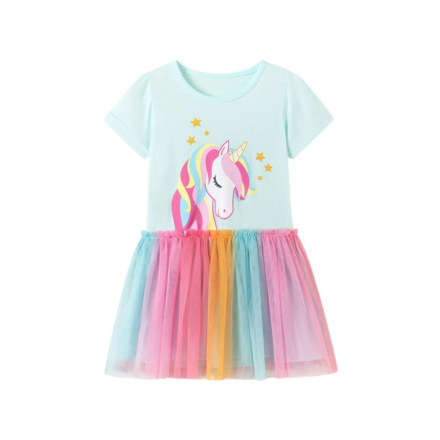 Children’s Unicorn Graphic Rainbow Tulle Dress Apparel and Accessories