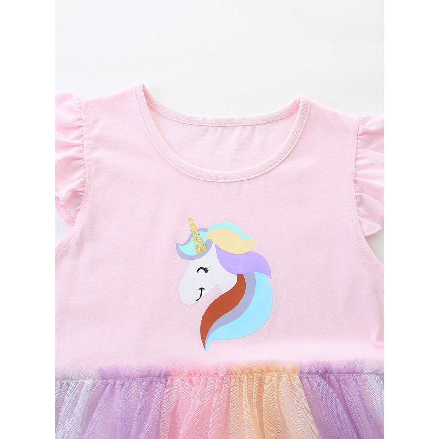 Children’s Unicorn Graphic Rainbow Tulle Dress Apparel and Accessories