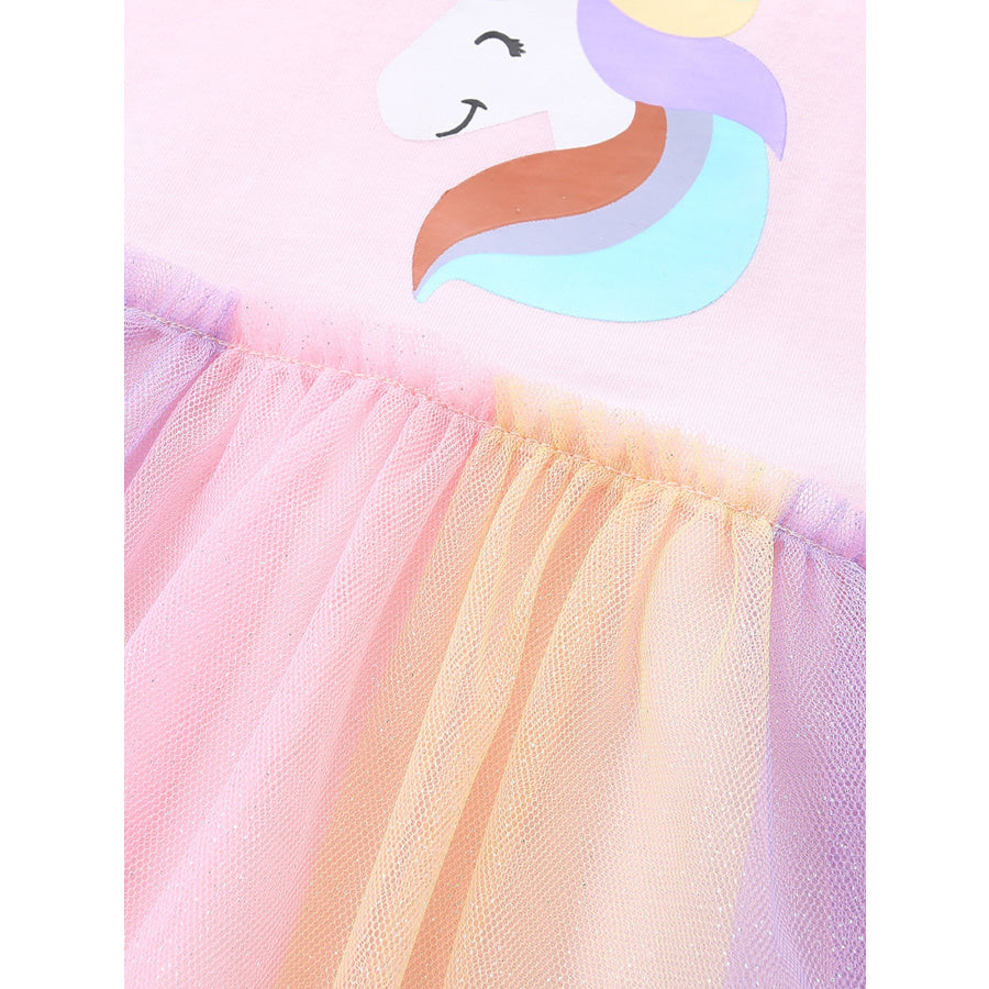 Children’s Unicorn Graphic Rainbow Tulle Dress Apparel and Accessories