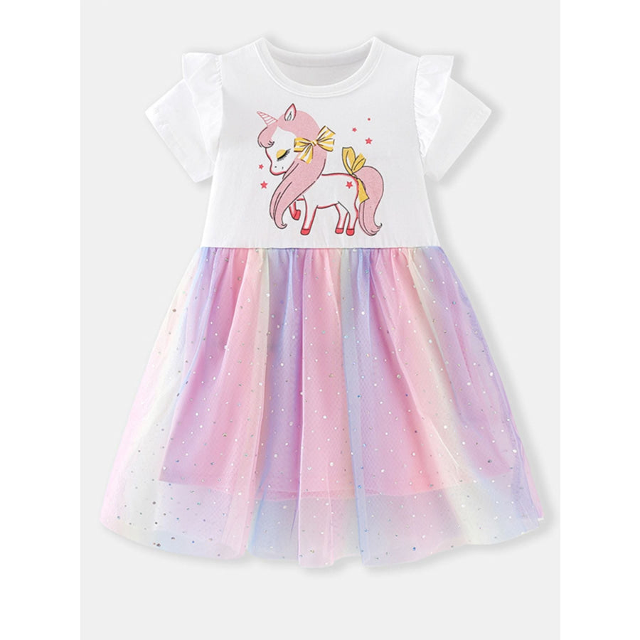 Children’s Unicorn Graphic Rainbow Tulle Dress Apparel and Accessories
