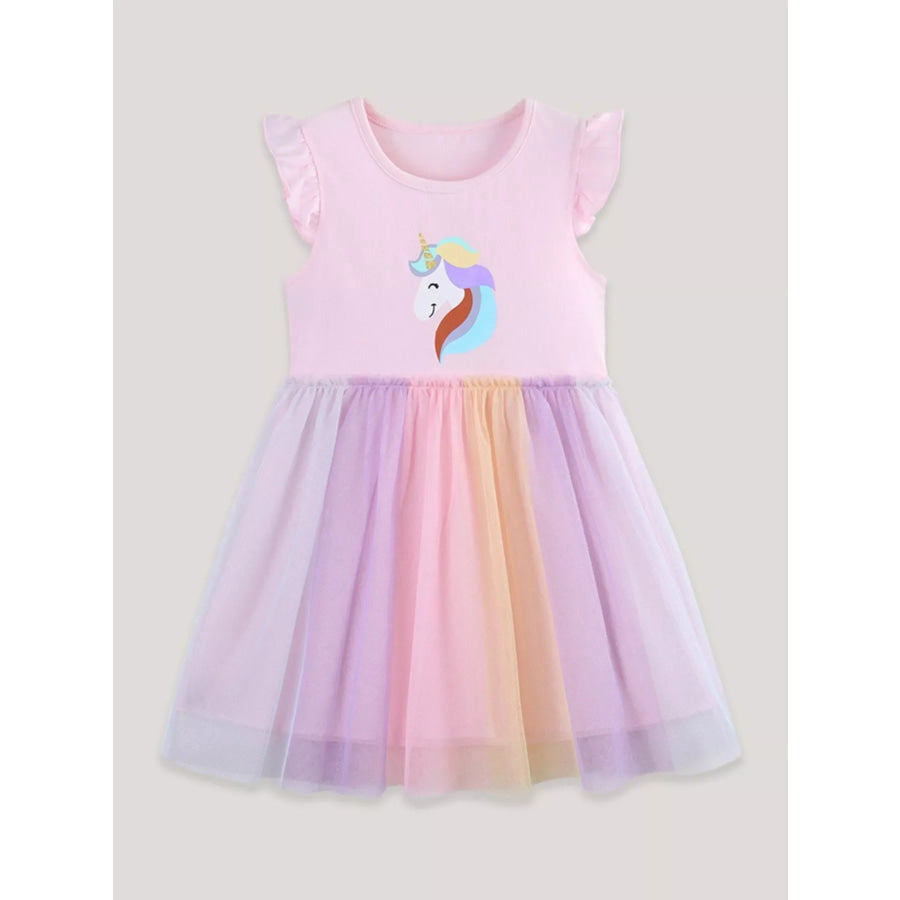 Children’s Unicorn Graphic Rainbow Tulle Dress Apparel and Accessories