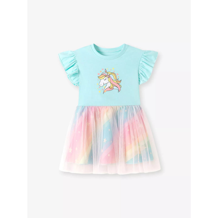 Children’s Unicorn Graphic Rainbow Tulle Layered Dress Apparel and Accessories