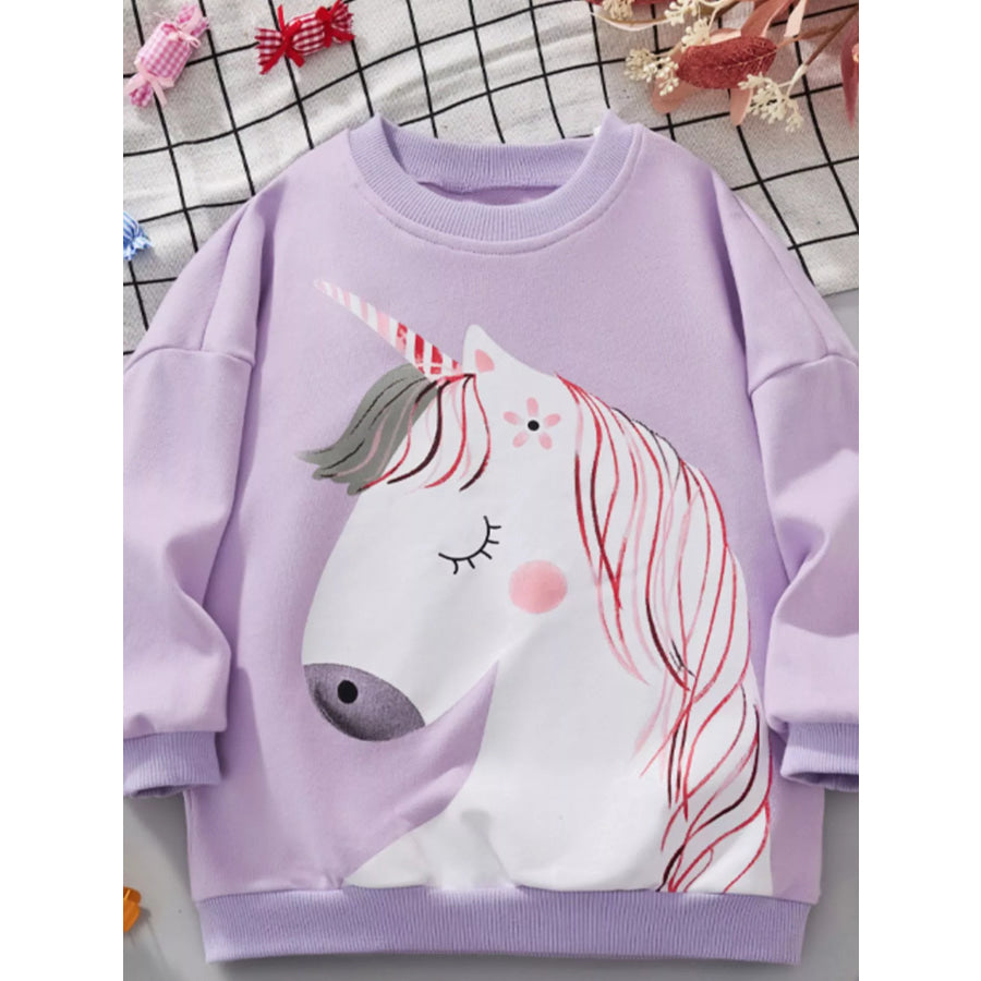Children’s Unicorn Graphic Round Neck Sweatshirt Apparel and Accessories
