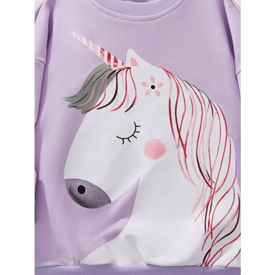 Children’s Unicorn Graphic Round Neck Sweatshirt Apparel and Accessories