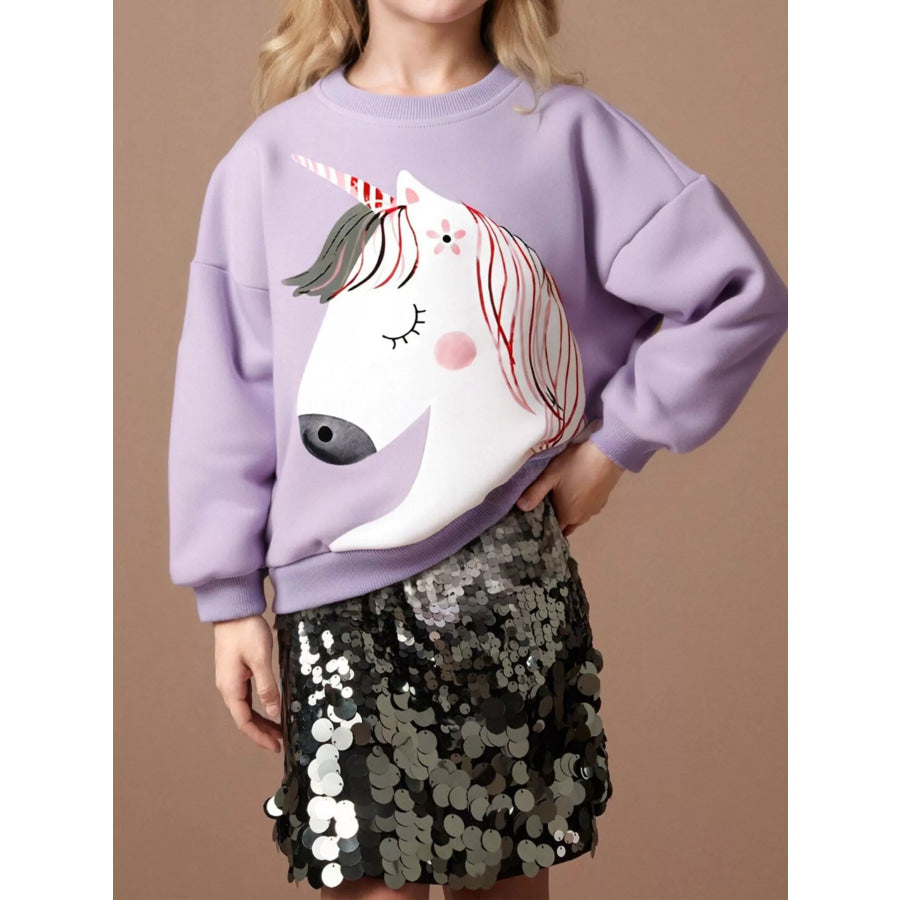 Children’s Unicorn Graphic Round Neck Sweatshirt Lavender / 3Y Apparel and Accessories