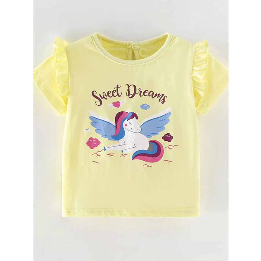 Children’s Unicorn Graphic Ruffle Short Sleeve T-Shirt Yellow / 4Y Apparel and Accessories