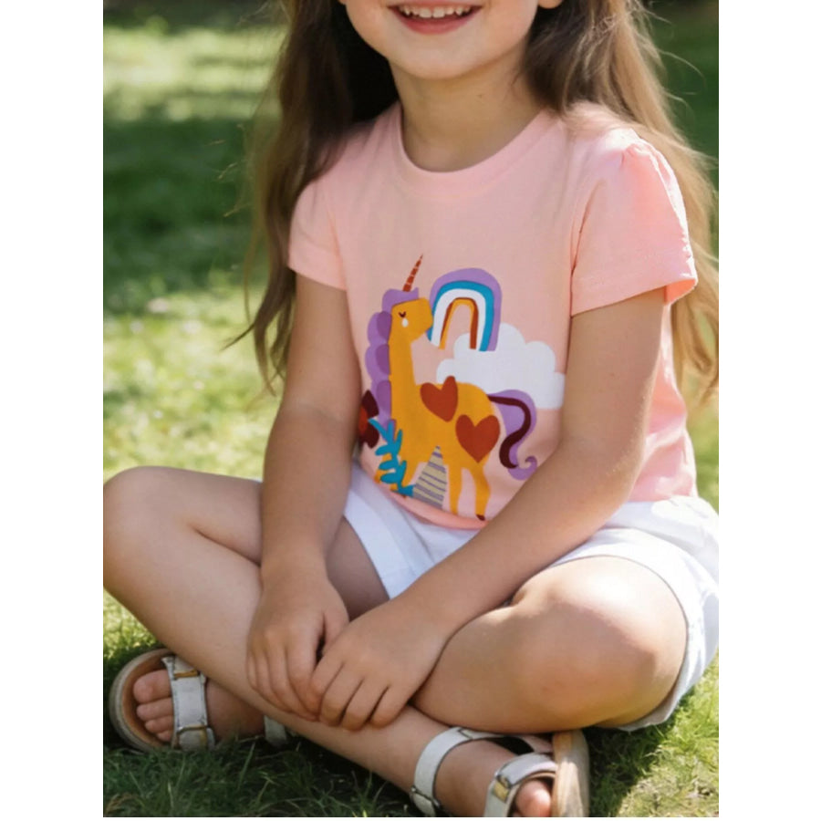 Children’s Unicorn Graphic Short Sleeve T-Shirt Blush Pink / 2Y Apparel and Accessories