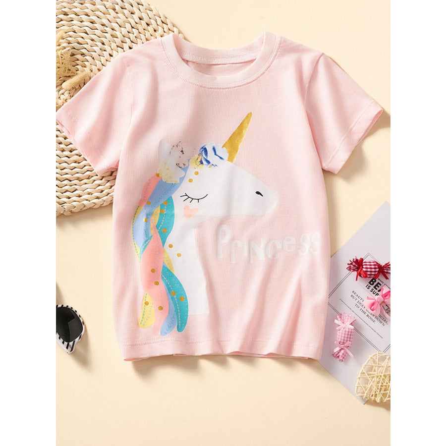 Children’s Unicorn Graphic Short Sleeve T-Shirt Blush Pink / 3Y Apparel and Accessories