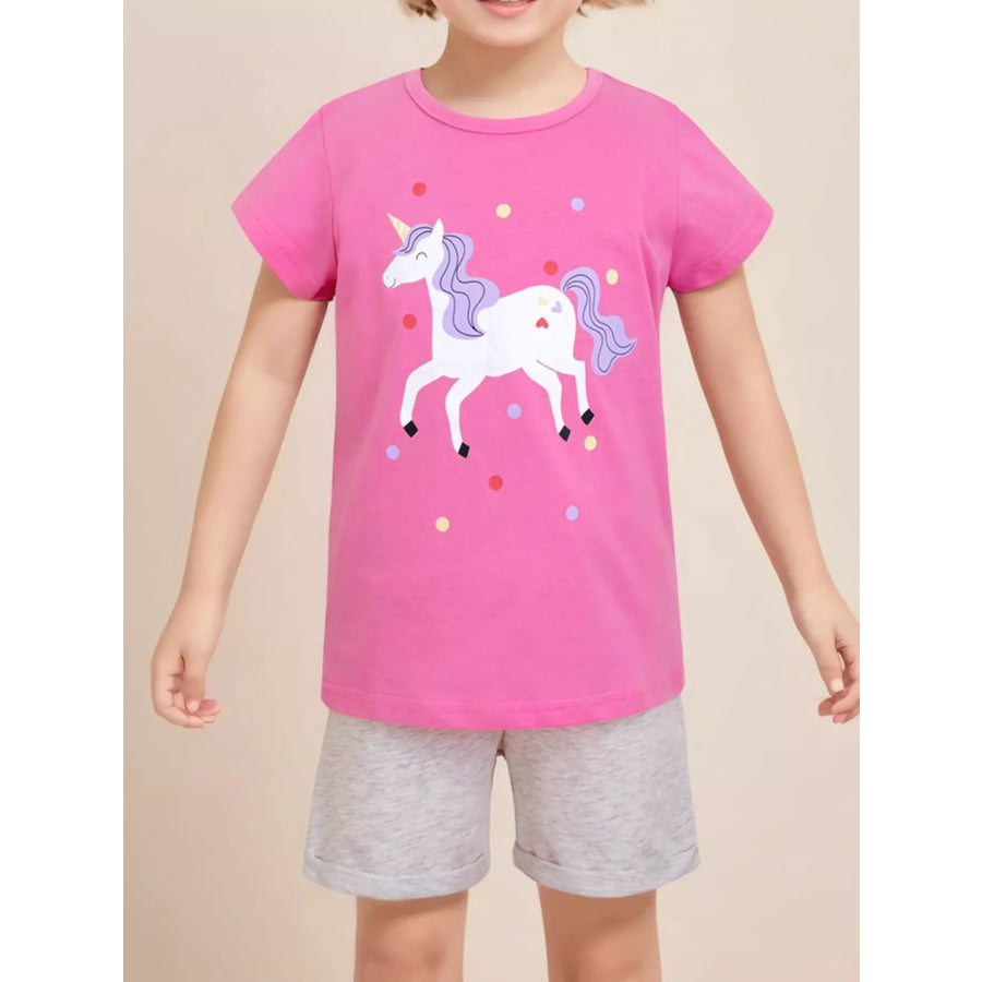 Children’s Unicorn Graphic Short Sleeve T-Shirt Fuchsia Pink / 2Y Apparel and Accessories