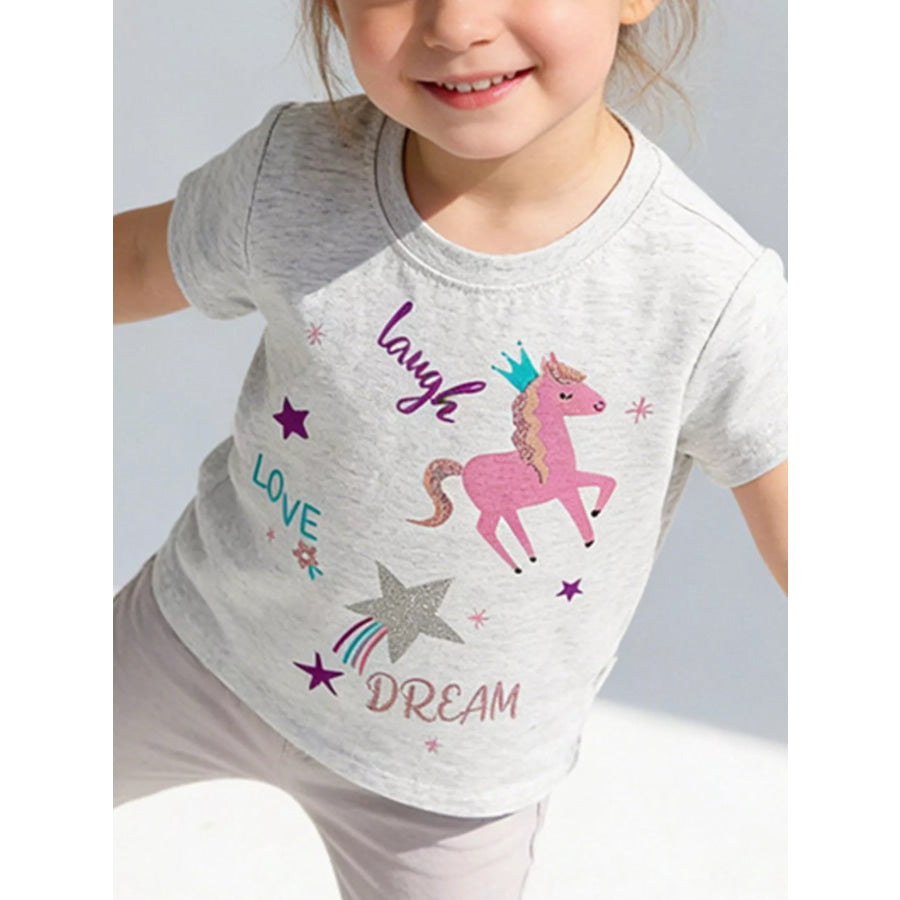 Children’s Unicorn Graphic Short Sleeve T-Shirt Light Gray / 2T Apparel and Accessories