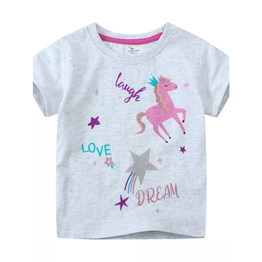 Children’s Unicorn Graphic Short Sleeve T-Shirt Light Gray / 2T Apparel and Accessories