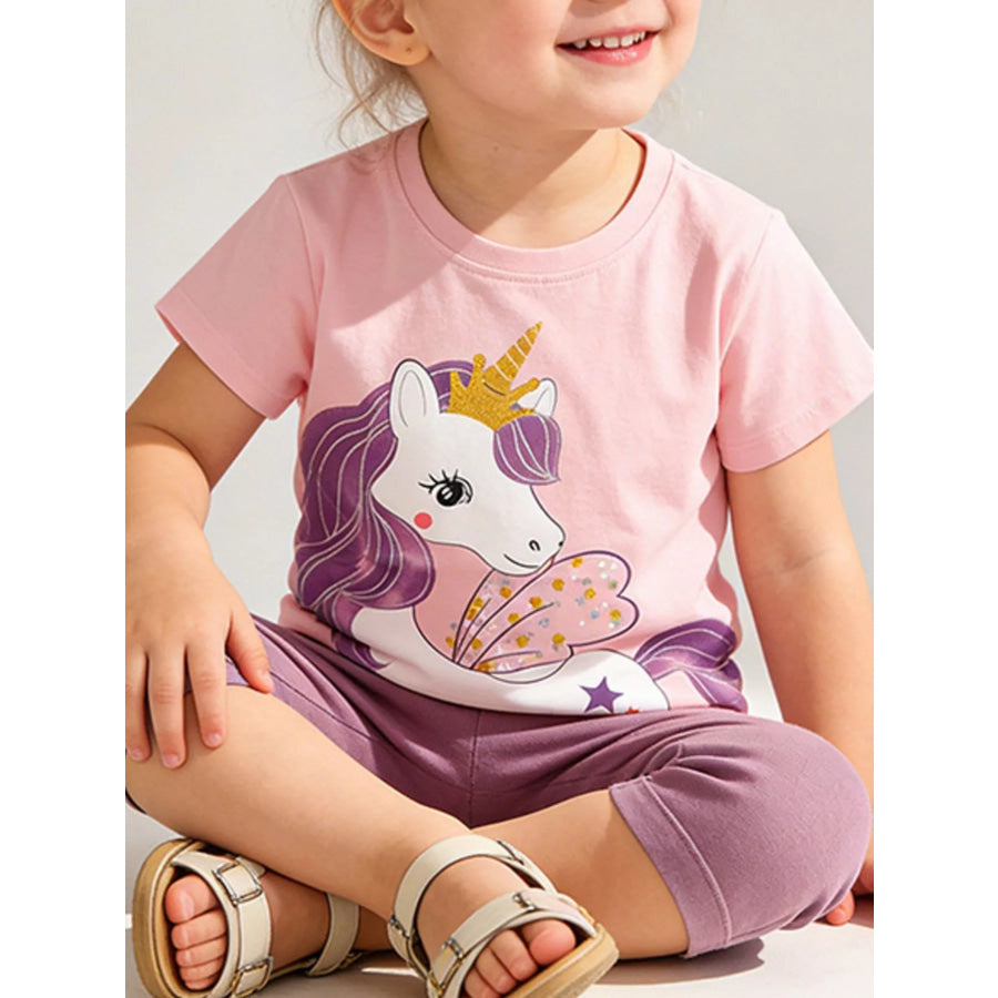 Children’s Unicorn Graphic Short Sleeve T-Shirt Pink / 2T Apparel and Accessories