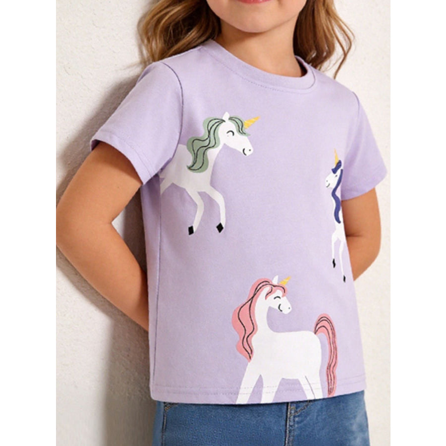 Children’s Unicorn Graphic Short Sleeve T-Shirt Pink Purple / 2-3Y Apparel and Accessories