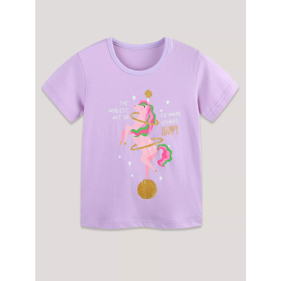 Children’s Unicorn Graphic Short Sleeve T-Shirt Pink Purple / 2Y Apparel and Accessories
