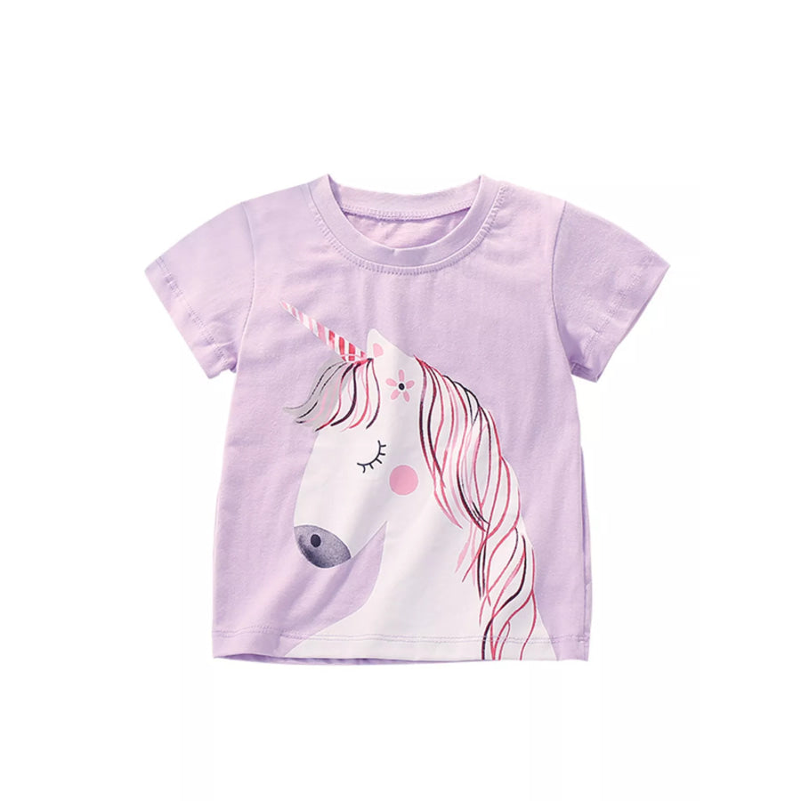 Children’s Unicorn Graphic Short Sleeve T-Shirt Pink Purple / 6Y Apparel and Accessories
