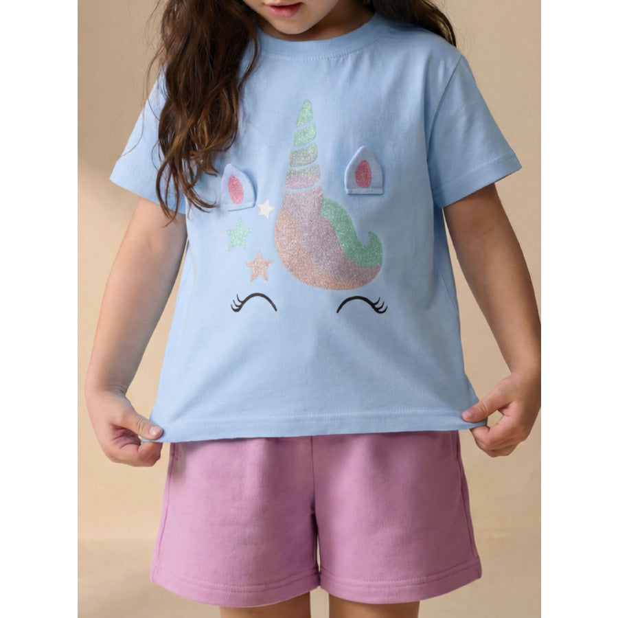 Children’s Unicorn Graphic Short Sleeve T-Shirt Sky Blue / 3-4 Apparel and Accessories