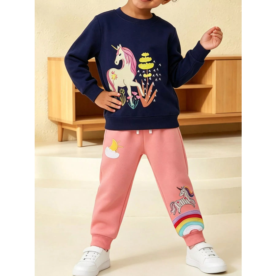Children’s Unicorn Graphic Sweatshirt and Joggers Set Apparel Accessories