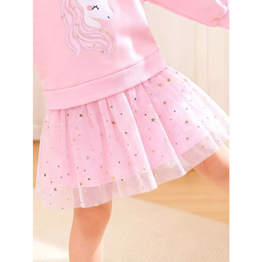 Children’s Unicorn Graphic Sweatshirt Tulle Tutu Dress Apparel and Accessories