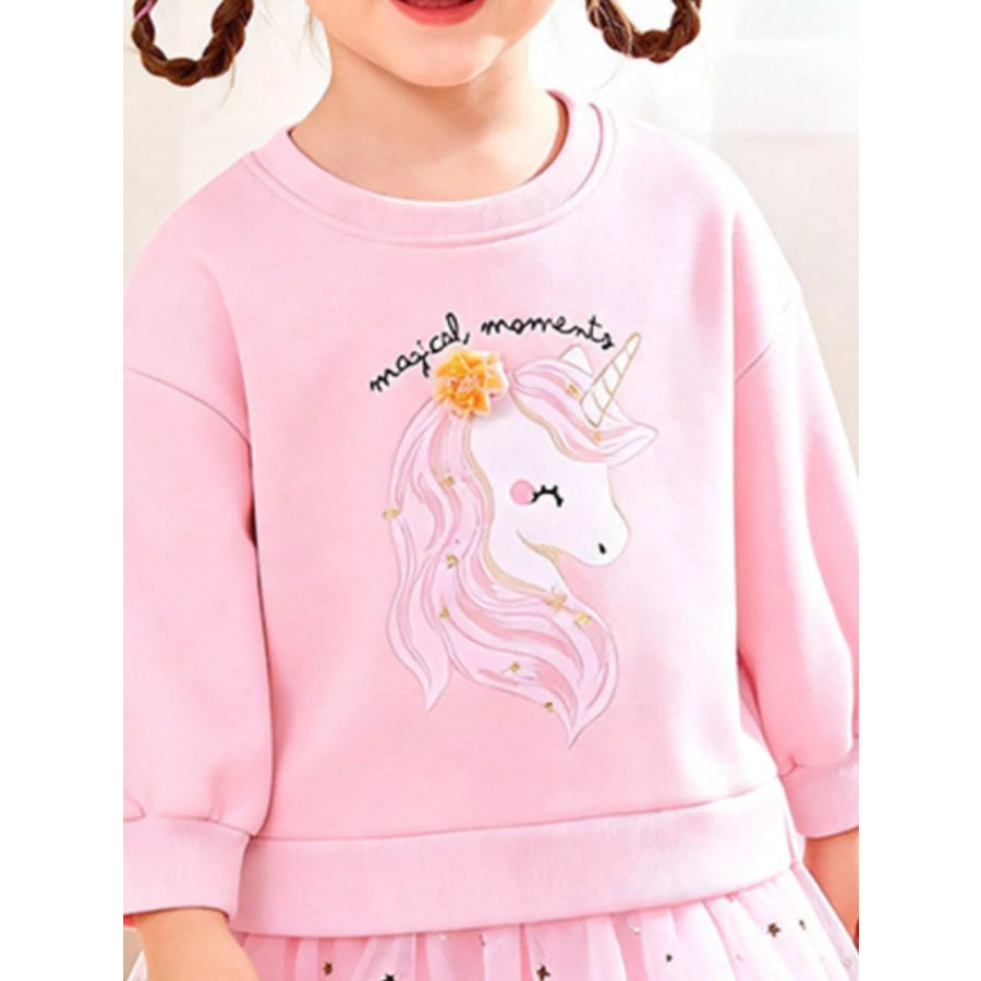 Children’s Unicorn Graphic Sweatshirt Tulle Tutu Dress Apparel and Accessories