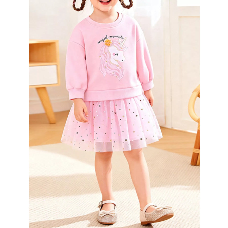 Children’s Unicorn Graphic Sweatshirt Tulle Tutu Dress Blush Pink / 2Y Apparel and Accessories