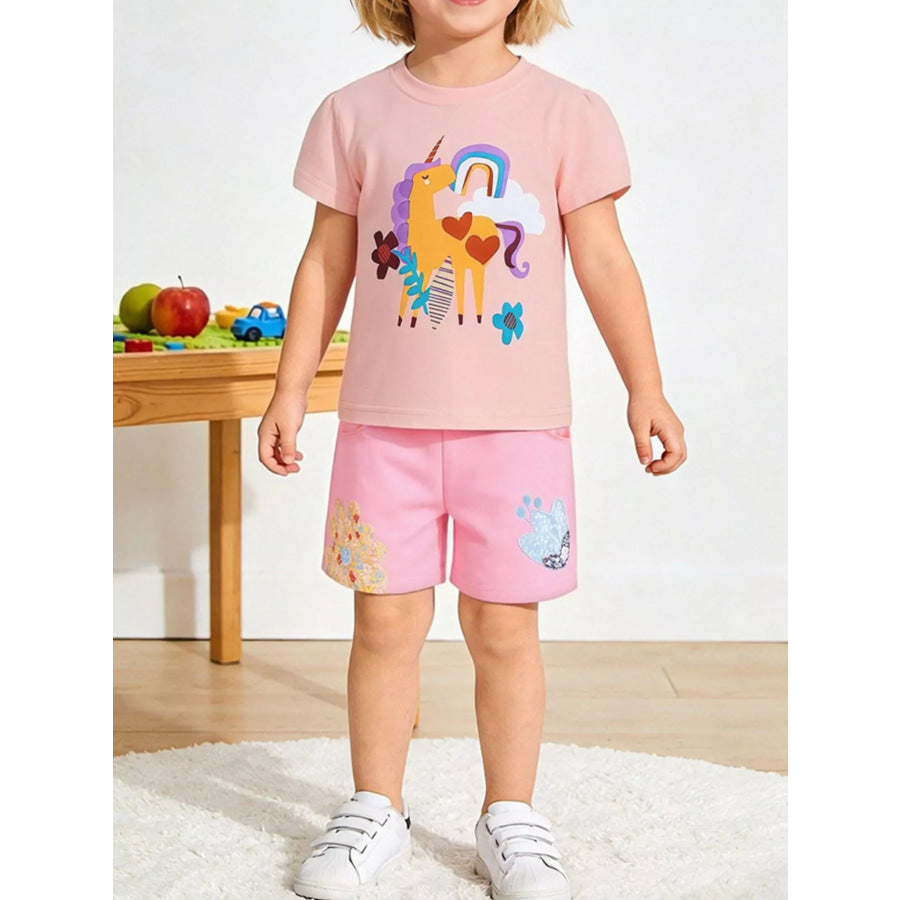 Children’s Unicorn Graphic Tee and Shorts Set Blush Pink / 2Y Apparel and Accessories