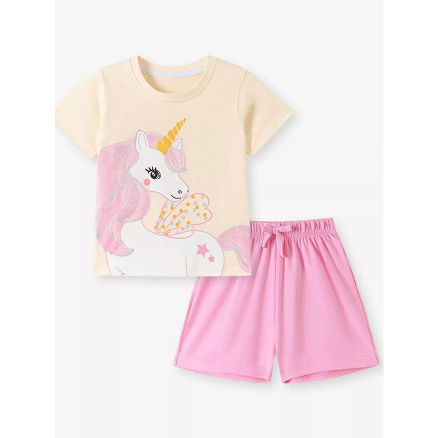 Children’s Unicorn Graphic Tee & Shorts Set Blush Pink / 2Y Apparel and Accessories