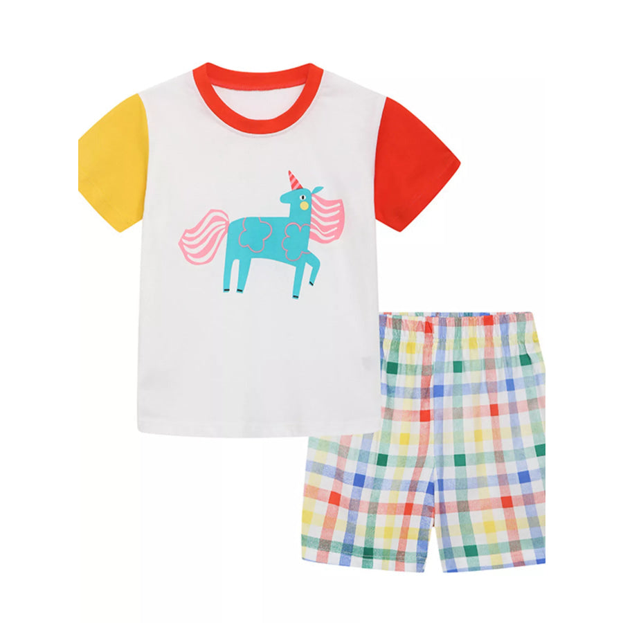 Children’s Unicorn Graphic Top and Shorts Set White / 2Y Apparel and Accessories