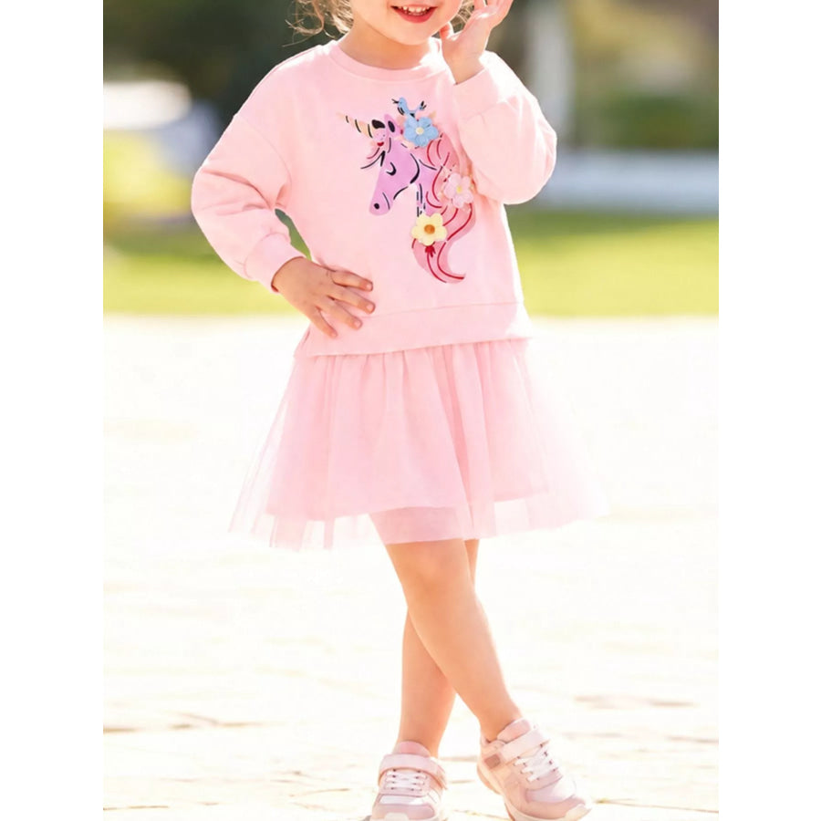 Children’s Unicorn Graphic Tulle Dress Blush Pink / 2Y Apparel and Accessories