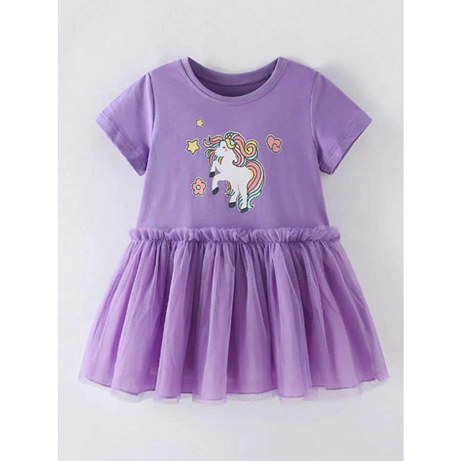 Children’s Unicorn Graphic Tulle Tutu Dress Purple / 3Y Apparel and Accessories