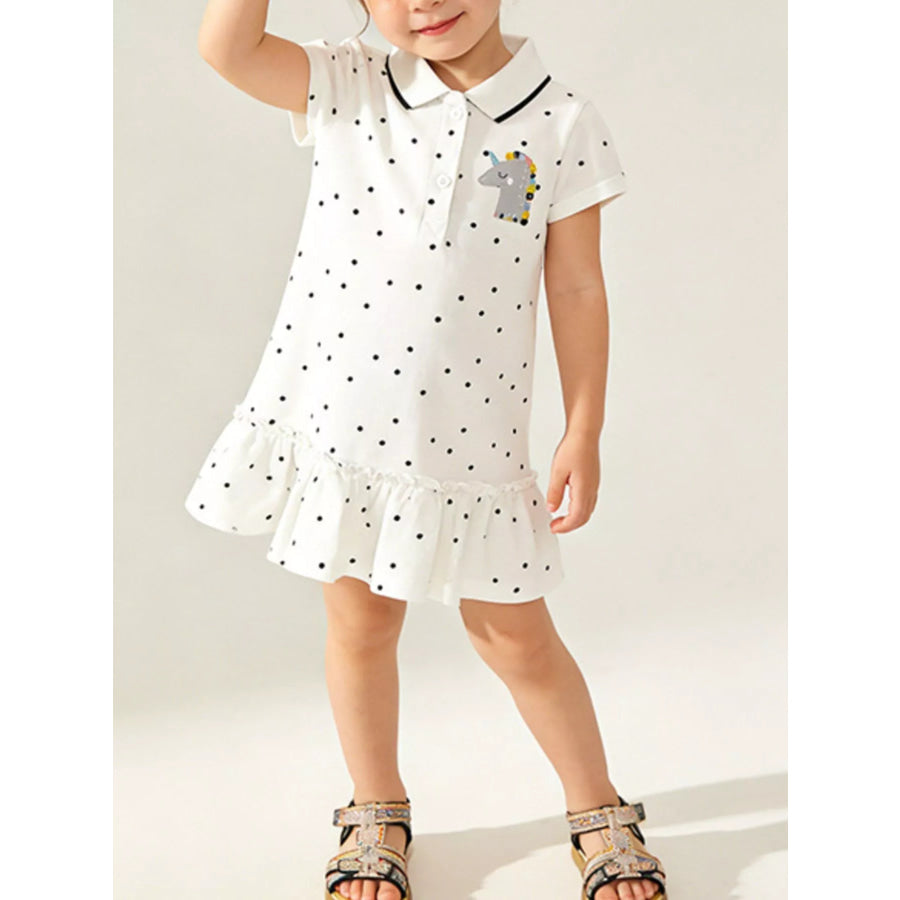 Children’s Unicorn Polka Dot Ruffle Hem Dress Gray/white / 2T Apparel and Accessories