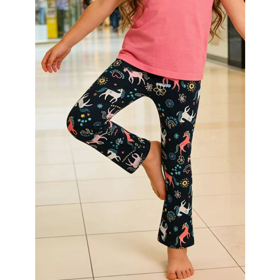 Children’s Unicorn Print Flare Leggings Dark Navy / 2T Apparel and Accessories