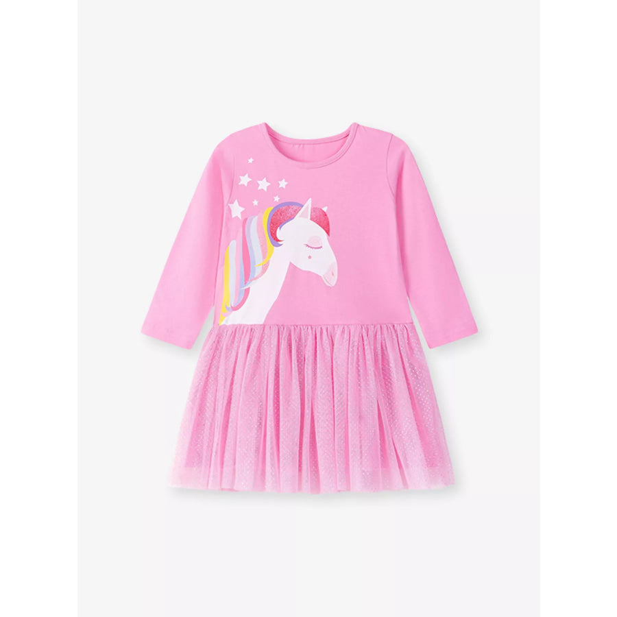 Children’s Unicorn Print Long Sleeve Tulle Dress Apparel and Accessories