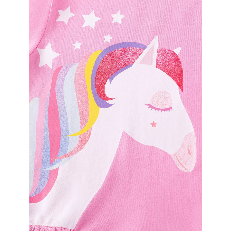 Children’s Unicorn Print Long Sleeve Tulle Dress Apparel and Accessories