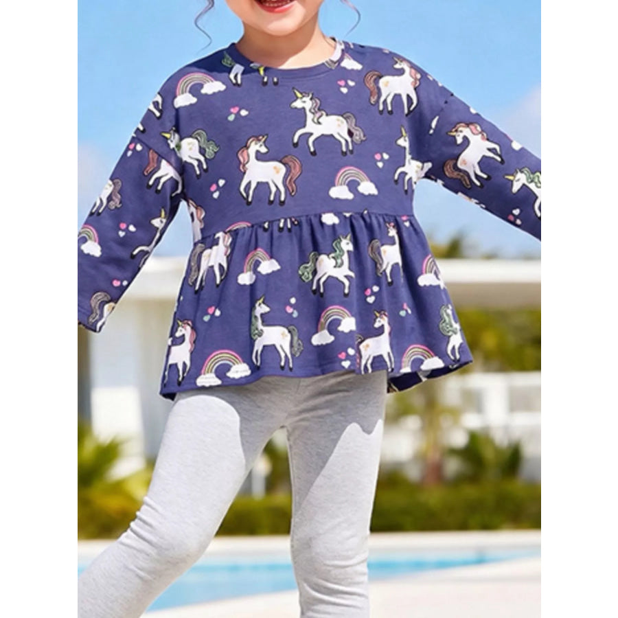 Children‘s Unicorn Print Peplum Top and Leggings Set Apparel and Accessories