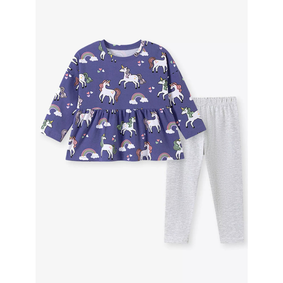 Children‘s Unicorn Print Peplum Top and Leggings Set Apparel and Accessories