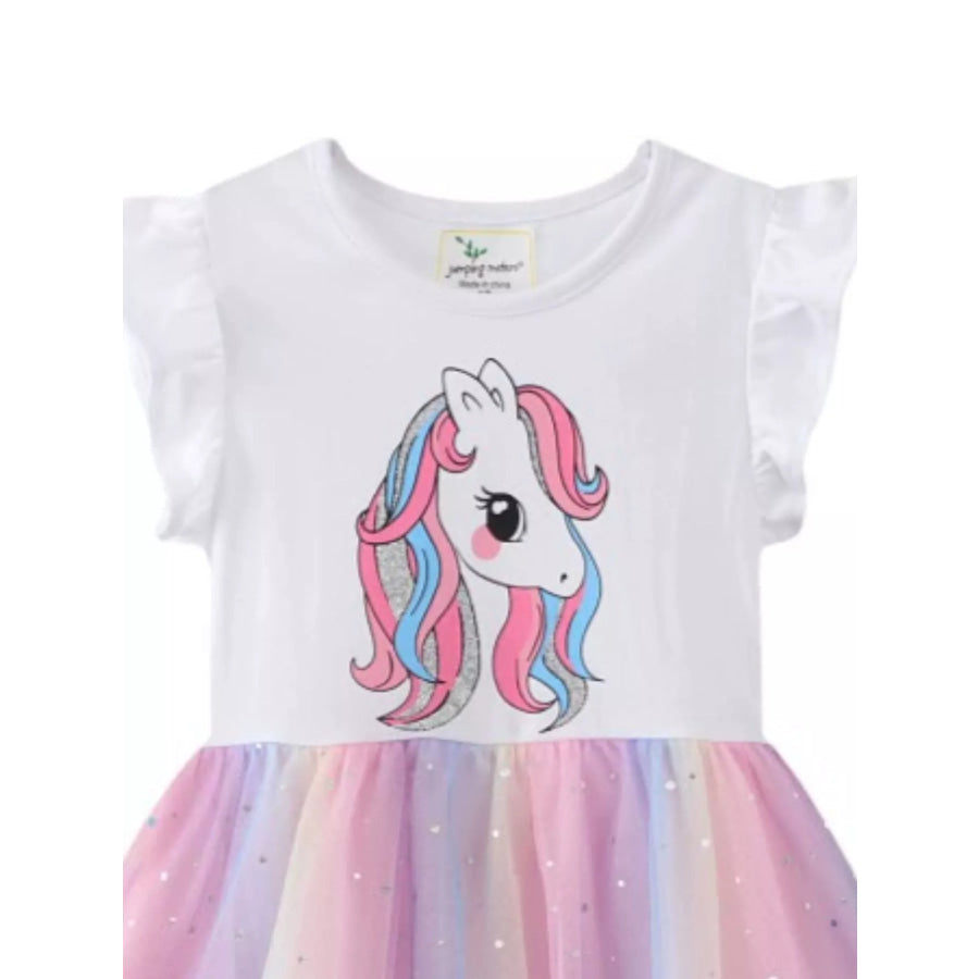 Children’s Unicorn Print Rainbow Tulle Dress Apparel and Accessories