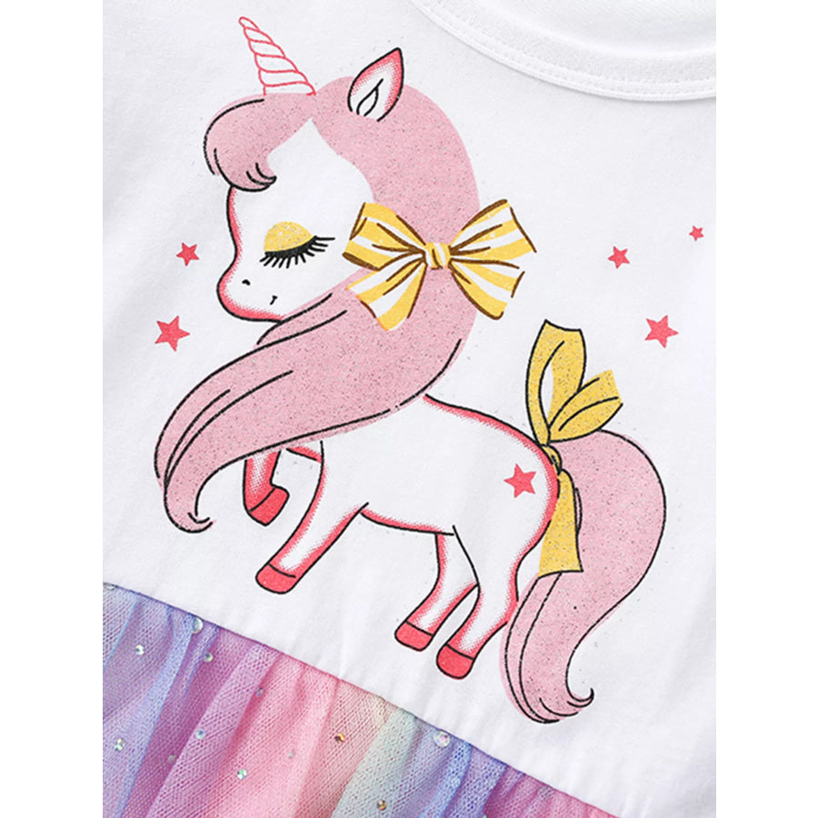 Children’s Unicorn Print Rainbow Tulle Dress Apparel and Accessories