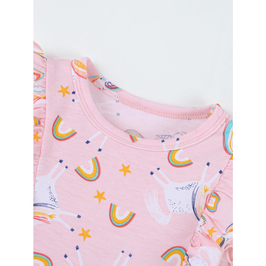 Children’s Unicorn Print Ruffle Sleeve Casual Dress Apparel and Accessories