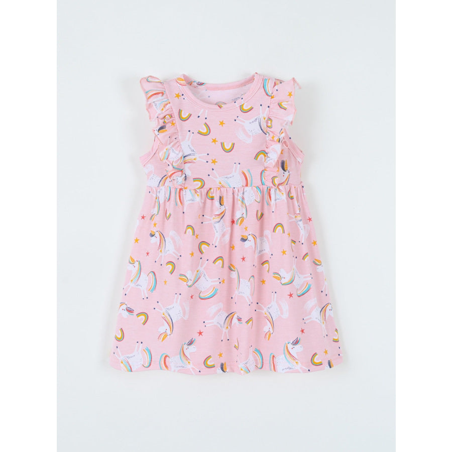 Children’s Unicorn Print Ruffle Sleeve Casual Dress Apparel and Accessories