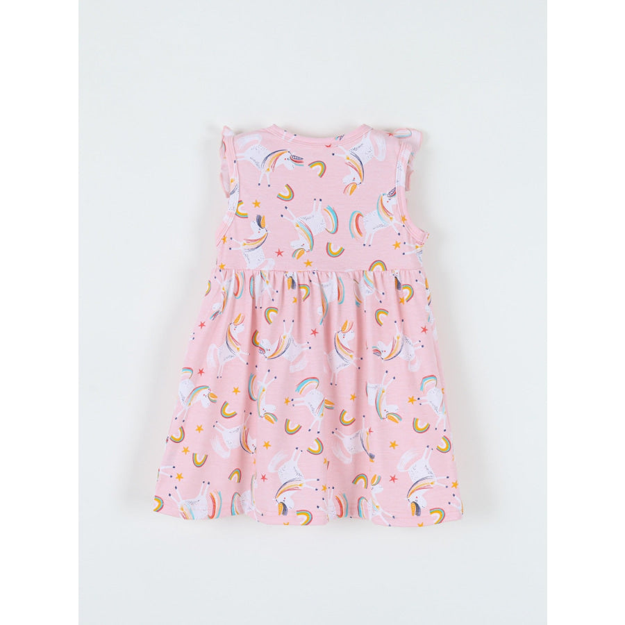 Children’s Unicorn Print Ruffle Sleeve Casual Dress Apparel and Accessories