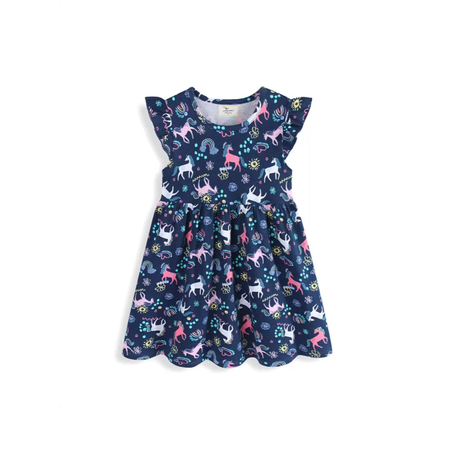 Children’s Unicorn Print Ruffle Sleeve Dress Apparel and Accessories