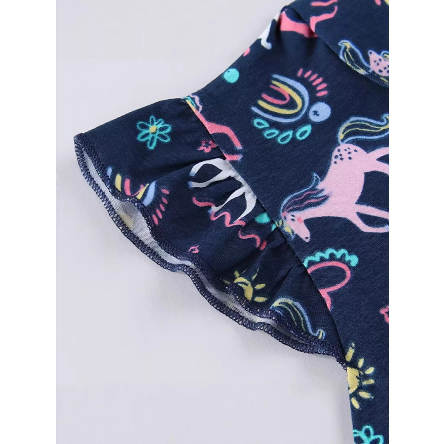 Children’s Unicorn Print Ruffle Sleeve Dress Apparel and Accessories