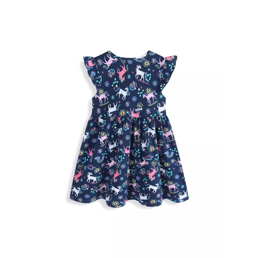 Children’s Unicorn Print Ruffle Sleeve Dress Apparel and Accessories