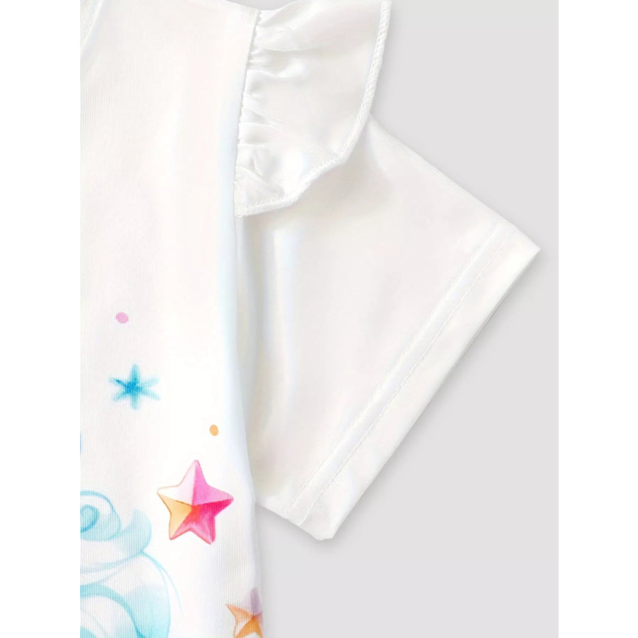 Children’s Unicorn Print Ruffle Sleeve Top and Shorts Set Apparel and Accessories